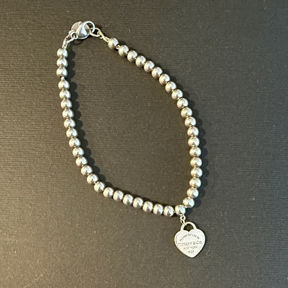 Tiffany & Co. Silver Beaded Bracelet with Heart Tag